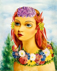 Vrouw met bloemen door Moise Kisling