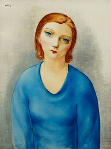 Jonge vrouw in een blauwe blouse; Jeune Femme au Corsage Bleu, ca.1925 (olieverf op doek) door Moise Kisling