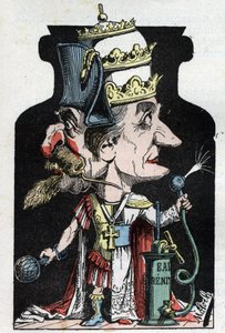 Allegorie van het Concordaat (ondertekend tussen Pius VII en Bonaparte) van 1801 voorgesteld door Moloch als een compressieapparaat met Napoleon III en de Paus