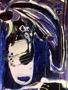 Indigo bloemenabstractie door Monika Riethmueller