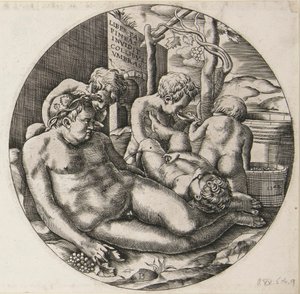 Bacchus en Putti door Monogrammist B