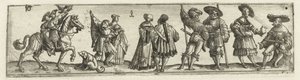 Fries met mannen, vrouwen en soldaten
