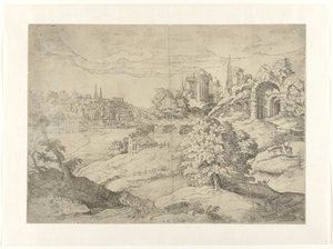 Weids landschap met klassieke tempels