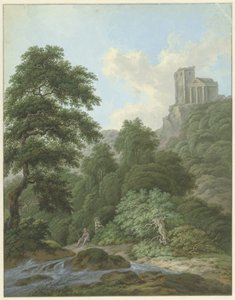 Landschap met hengelaar door Monogrammist FWH (possibly)