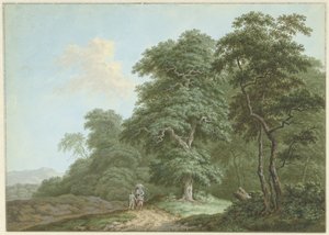 Landschap met vrouw en jongetje op een landweg