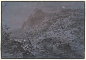 Vulkaanlandschap bij maanlicht