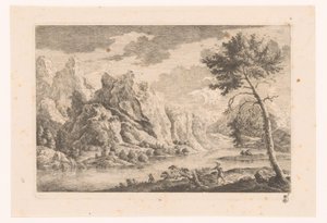 Berglandschap met rivier door Monogrammist MEG