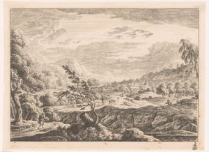 Landschap met dorpje door Monogrammist MEG