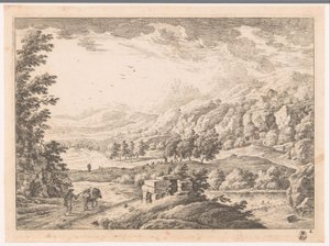 Landschap met rivier door Monogrammist MEG
