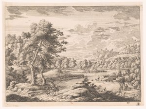 Landschap met rivier door Monogrammist MEG