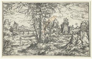 Landschap met vrouw en kind door Monogrammist PS (Duitsland)