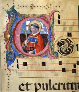 Ms 543 Geïllustreerde initiaal met St. Laurentius, uit een psalter, c.1515