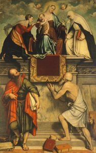 Madonna met Kind, St. Catharina, St. Paulus en St. Hiëronymus door Moretto da Brescia