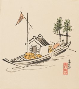 Houtsnede - Takarabune gepolst door rat, eind 19e eeuw door Morikawa Sobun