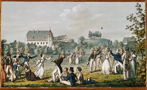 Een balspel in Atzenbrugg ... (ets) door Moritz Ludwig von Schwind