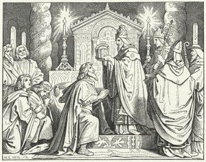 Kroning van Karel de Grote als Heilige Roomse Keizer, 800 (gravure) door Moritz Ludwig von Schwind