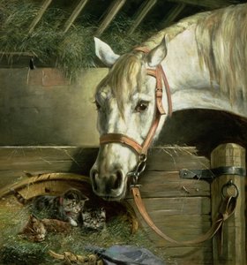 Paard en kittens, 1890 door Moritz Muller