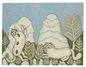 Katten in de sneeuw door Morris Hirshfield