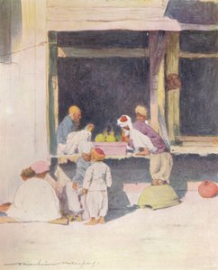 Een Bazaar in Peshawur, 1905 door Mortimer Ludington Menpes