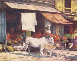 Een hoek van de fruitmarkt, Delhi, 1905