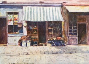 Een zuivelwinkel in de Rue St Honore door Mortimer Ludington Menpes