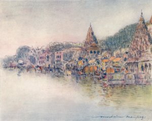 Aan de oevers van de Heilige Rivier, Benares, 1905 door Mortimer Ludington Menpes