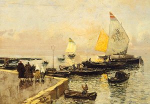 Kolenschepen in Chioggia, door Mose Bianchi (1840-1904)