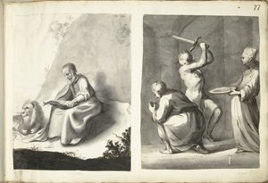 Heilige Hiëronymus in de wildernis en onthoofding van Johannes de Doper door Moses ter Borch (signed by artist)