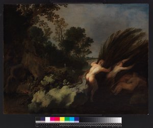 Een bosrijk landschap met Pan en Syrinx, voor 1648