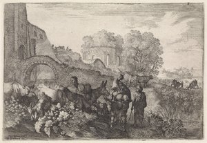 Landschap met reizigers door Moyses van Wtenbrouck