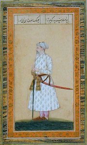 Een prins met een zwaard, uit het Kleine Clive Album door Mughal School