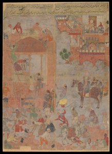 Anushirvan legt de basis van Ctesiphon op een gunstig uur, Manuscript folio, ca. 1560-1565 door Mughal School