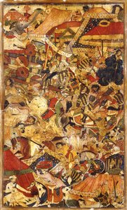 Slagveld (ca. 1590) door Mughal School