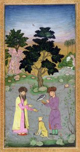 Valkenier met metgezel en huisdier cheetah, uit het Small Clive Album, c.1610-15 door Mughal School