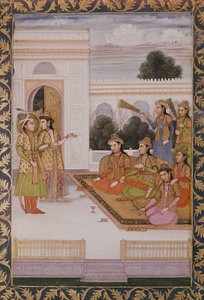 Jozef gepresenteerd aan de vrouwen van Mizr door Zuleika, de vrouw van Potifar, episode uit het populaire Perzische gedicht Yusuf en Zulaikha door Jami (1414-92) c.1780 door Mughal School