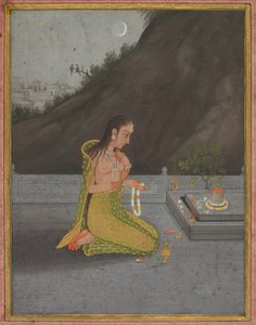 Een nachtscène van Shiva Puja, ca. 1760-70 (dekkende aquarel met goud op papier)