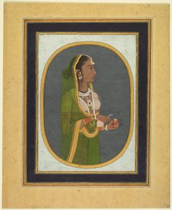 Hofdame schenkt wijn in, ca. 1760; randen ca. 1830 (dekkende aquarel, inkt en goud op papier)