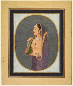 Hofdame zingt en speelt vina, ca. 1760 (dekkende aquarel, inkt en goud op papier) door Muhammad Riza i Hindi
