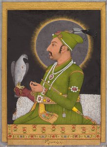 Postuum portret van de Mughal keizer Muhammad Shah regeerde 1719-1748...recto, 1764 door Muhammad Rizavi Hindi