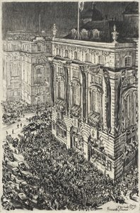 Piccadilly Circus, vooravond van de kroning van George VI door Muirhead Bone