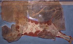 Stierengevecht scène, fresco uit Tirinto Paleis, Myceense beschaving