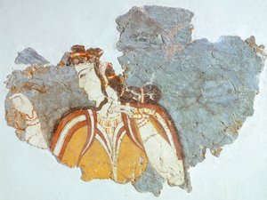 Dame van het hof, fresco uit het paleis van Mycene, Myceense beschaving
