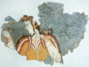 Dame van het hof, fresco uit het Myceense paleis, Griekenland, Myceense beschaving