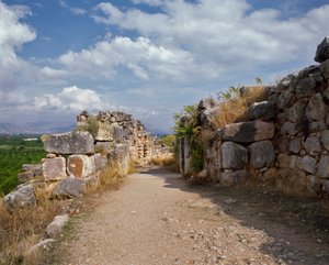 Myceense kunst: toegang tot de bovenste vesting van de Myceense citadel, stad Tiryns, rond 1200 v.Chr.