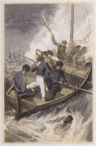 Nelson aan boord van zijn schip tijdens een storm