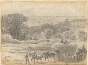 Een Avondlandschap met een Hooiwagen