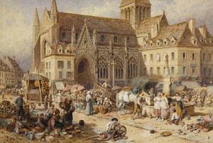 Bij Gervaise, Falaise: marktdag door Myles Birket Foster