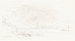 Meer in een bergachtig landschap door Myles Birket Foster