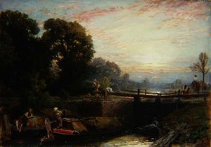 Sluis bij zonsondergang