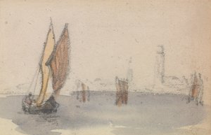 Een van een groep van drie studies op de Venetiaanse lagune door Myles Birket Foster